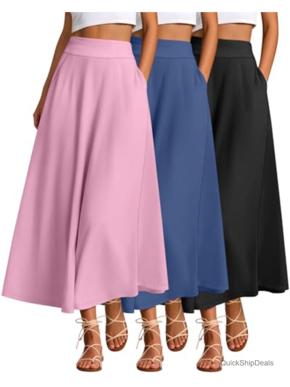 3 Pack Maxi Skirts for Women | Ankle Length High Waisted A-Line Flowy Casual